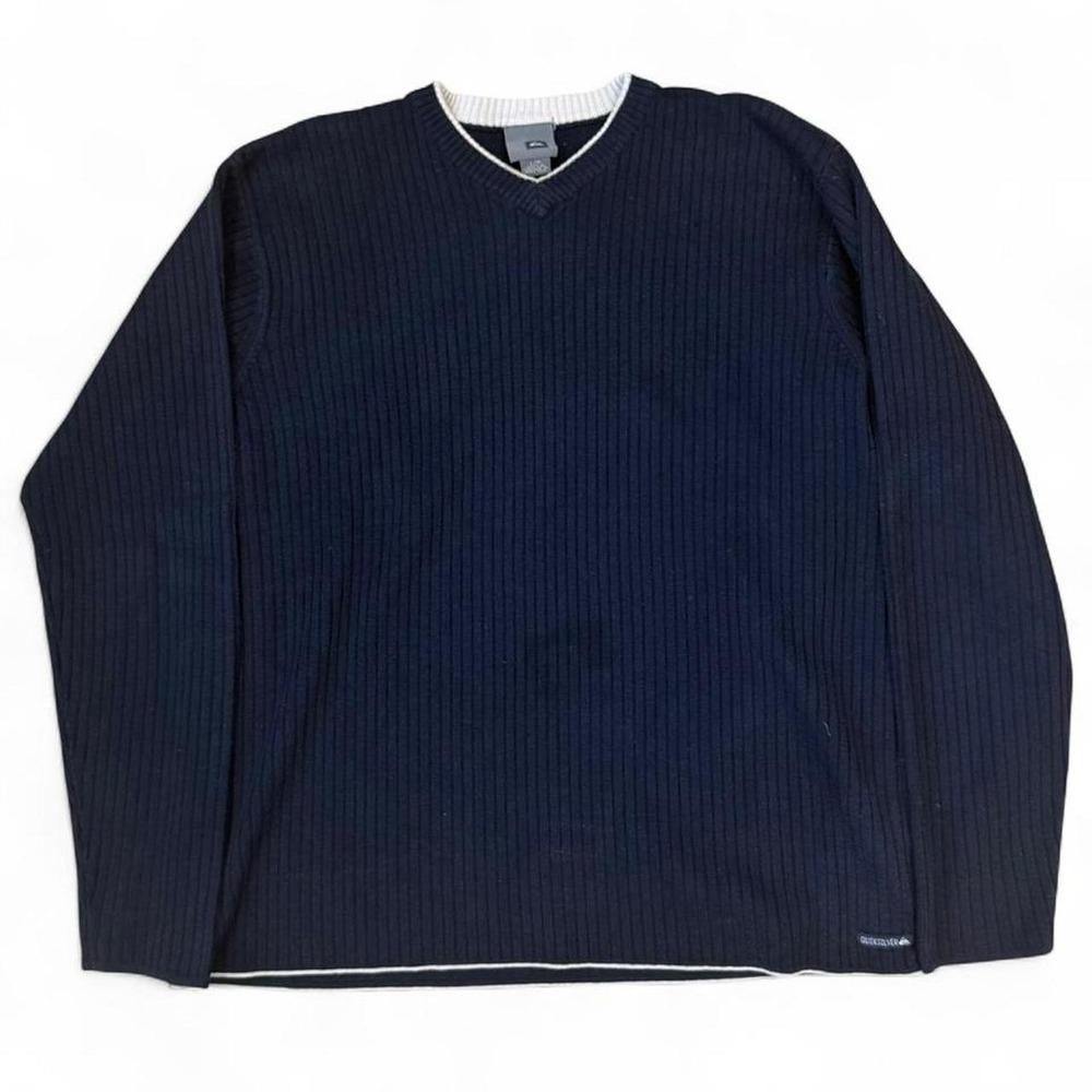 Vintage Quiksilver Navy Blue V-Neck Sweatshirt Mens Size Large Surfer Skater Y2K